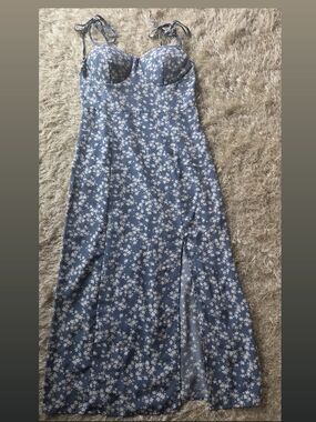 Blue Floral Tie-Shoulder Maxi Dress M